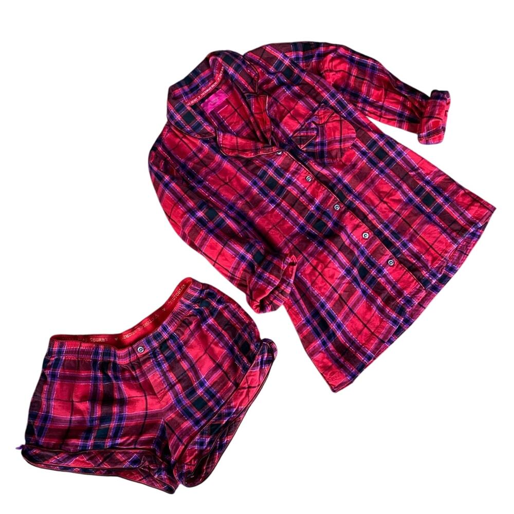 EUC Victoria’s Secret Plaid Pajama Short Set Red, Pink Purple Flannel Size XS